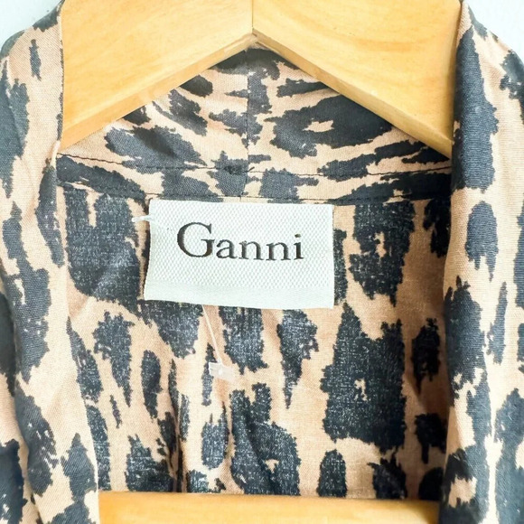 Ganni Animal Print Long Sleeve Wrap mini dress S/M - Picture 6 of 7